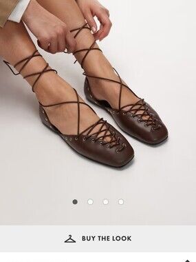 Jeffrey Campbell Brown Lace-Up Ballet Flats with Gold Eyelets